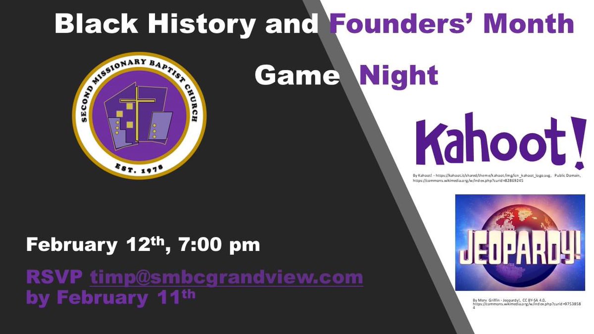 SMBCGrandview's tweet photo. Tomorrow is the last day to RSVP for Friday’s Black History Game Night! Everyone is welcome to join the fun. Email timp@smbcgrandview.com https://t.co/0ErLFCsK2r
