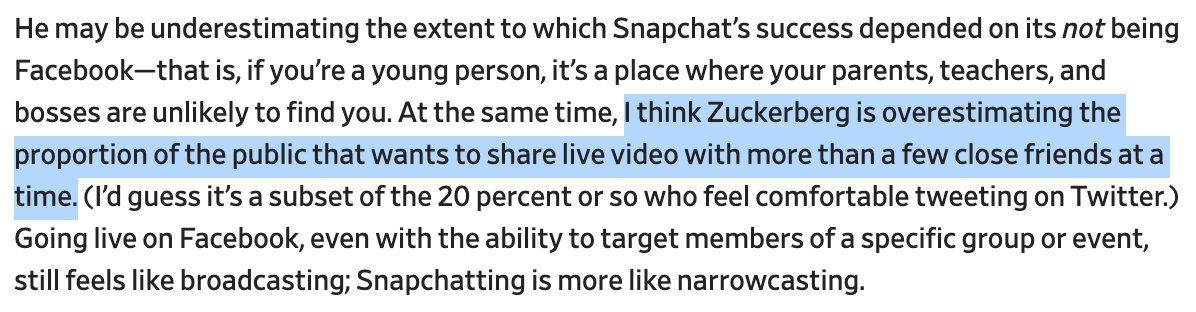 "For most people it's literally terrifying to be on live video,"  @kayvz said. "It's one of the early insights we had at Periscope I think we were not fast enough to act on, to lower the barrier" to going live. (I agree, & wrote this about FB Live in 2016:  https://slate.com/business/2016/04/is-facebook-live-video-the-future-or-the-latest-social-media-fad.html)