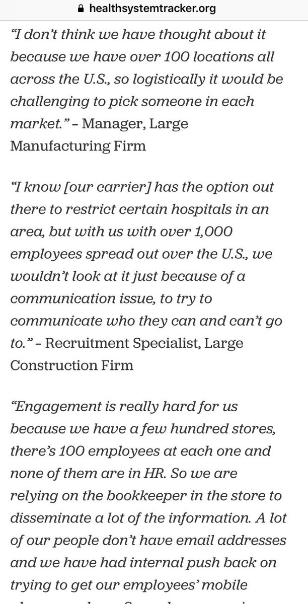 Even large employers face a lot of constraints when it comes to doing anything creative with provider networks. Some of the problem is about capacity/knowledge, but also geography and logistics.