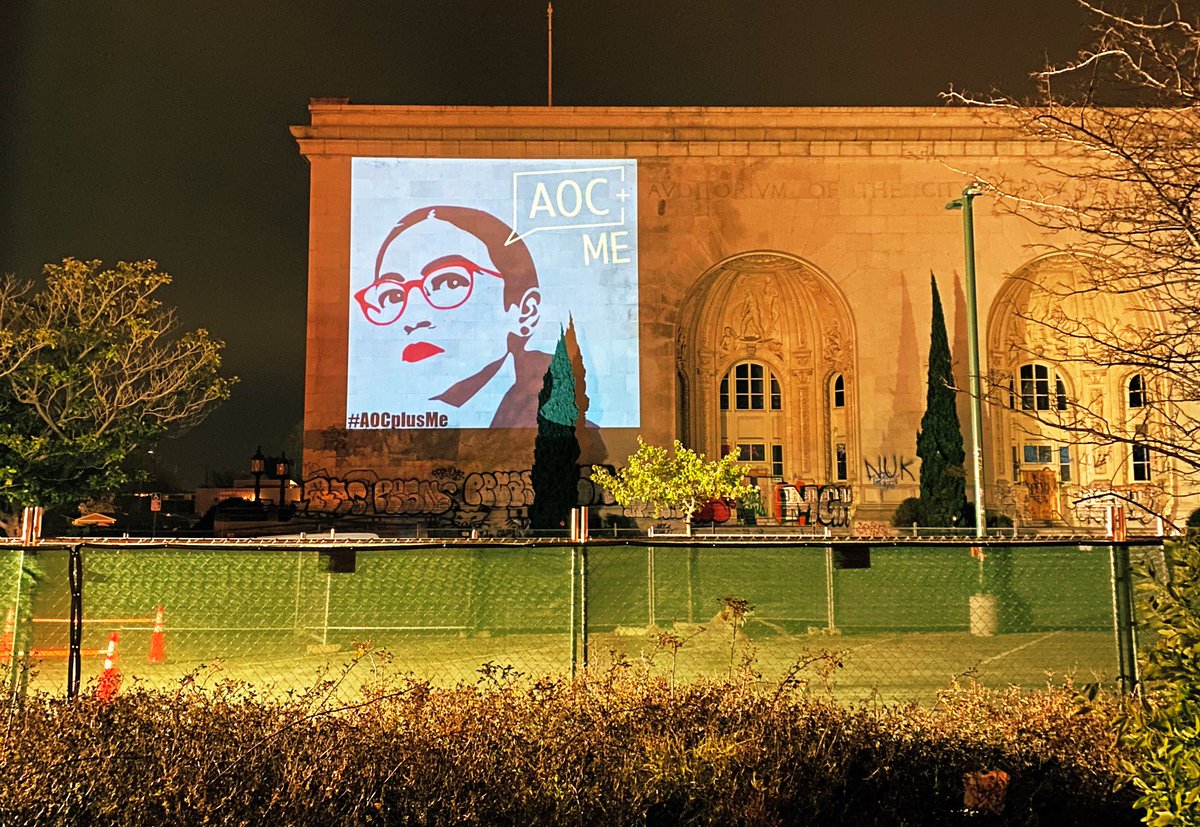 AEMarling's tweet photo. #AOCplusMe projected near Lake Merritt.
Art by @JuliaSparago. https://t.co/6j4HR9bOrQ