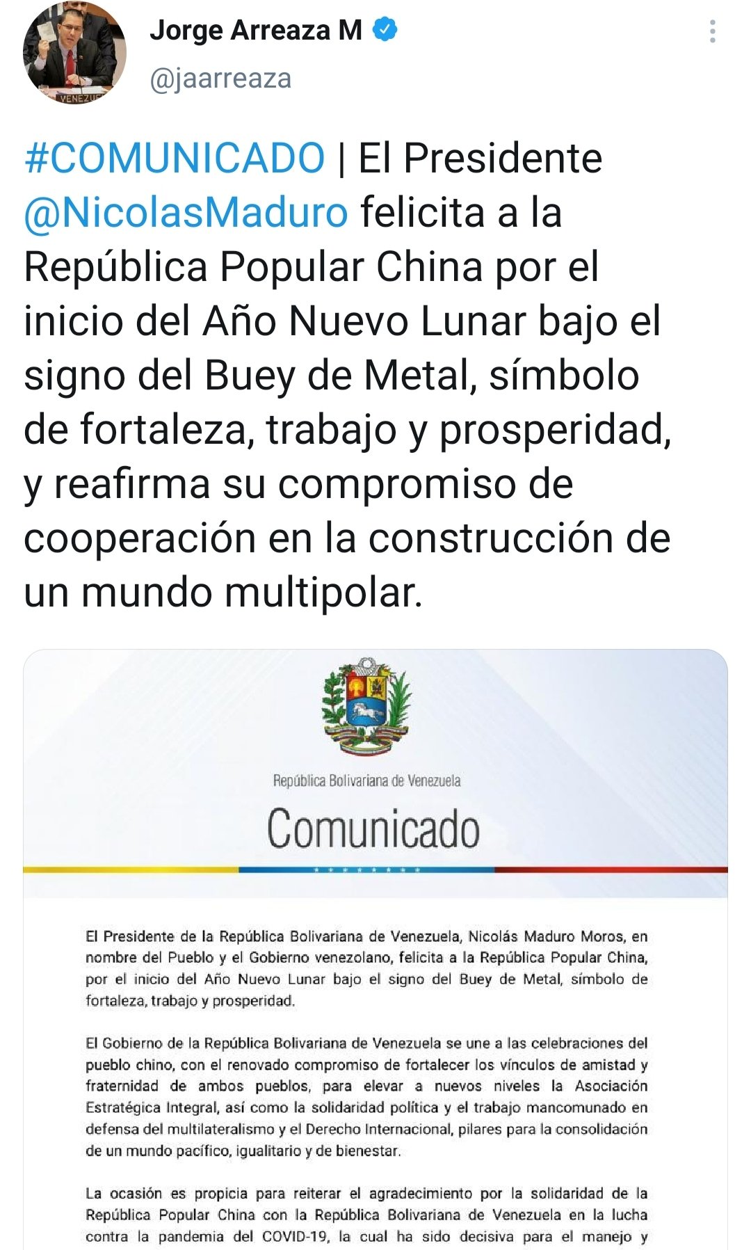 Cancillería Venezuela On Twitter Communiqué Pres Nicolasmaduro Congratulates The People S Republic Of China On The Beginning Of The Lunar New Year Under The Sign Of The Metal Ox A Symbol