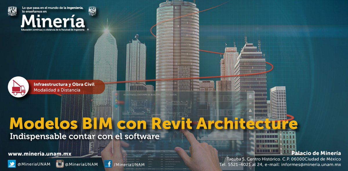 MineriaUNAM's tweet image. Participa en el #curso y conoce las ventajas de la generación de #ModelosBIM (#BuildingInformationModeling) utilizando el #software #RevitArchitecture. Del 22 al 26 de febrero. Temario. Precio y registro en: ow.ly/3hb750DwbSJ *Precio especial por 50 Aniversario*