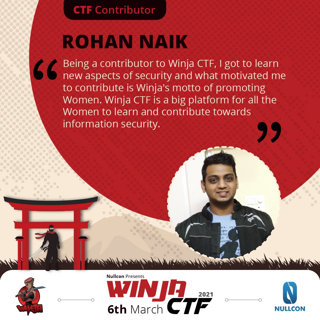 Winja_CTF's tweet image. @berohan95 #WinjaCTF2021 #06March2021 #Nullcon2021 @nullcon #EmbracingDiversity #RegistrationsOpeningNextWeek