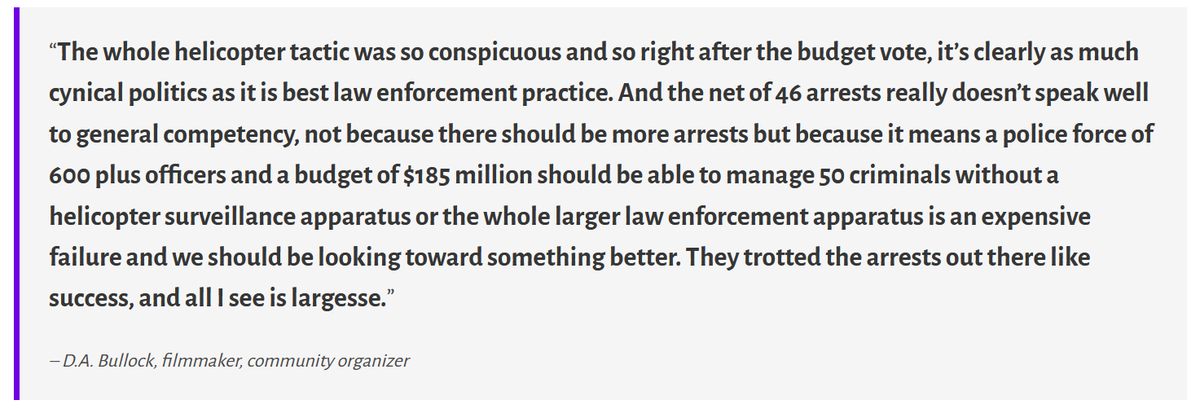 Recently, after days of constant aerial surveillance &amp; helicopters over Minneapolis, authorities said a number of these flights were part of a multi-agency effort targeting carjackings. D.A. Bullock (<a href="/BullyCreative/">D.A. Bullock</a>) stated to UR the whole apparatus could be "an expensive failure"
