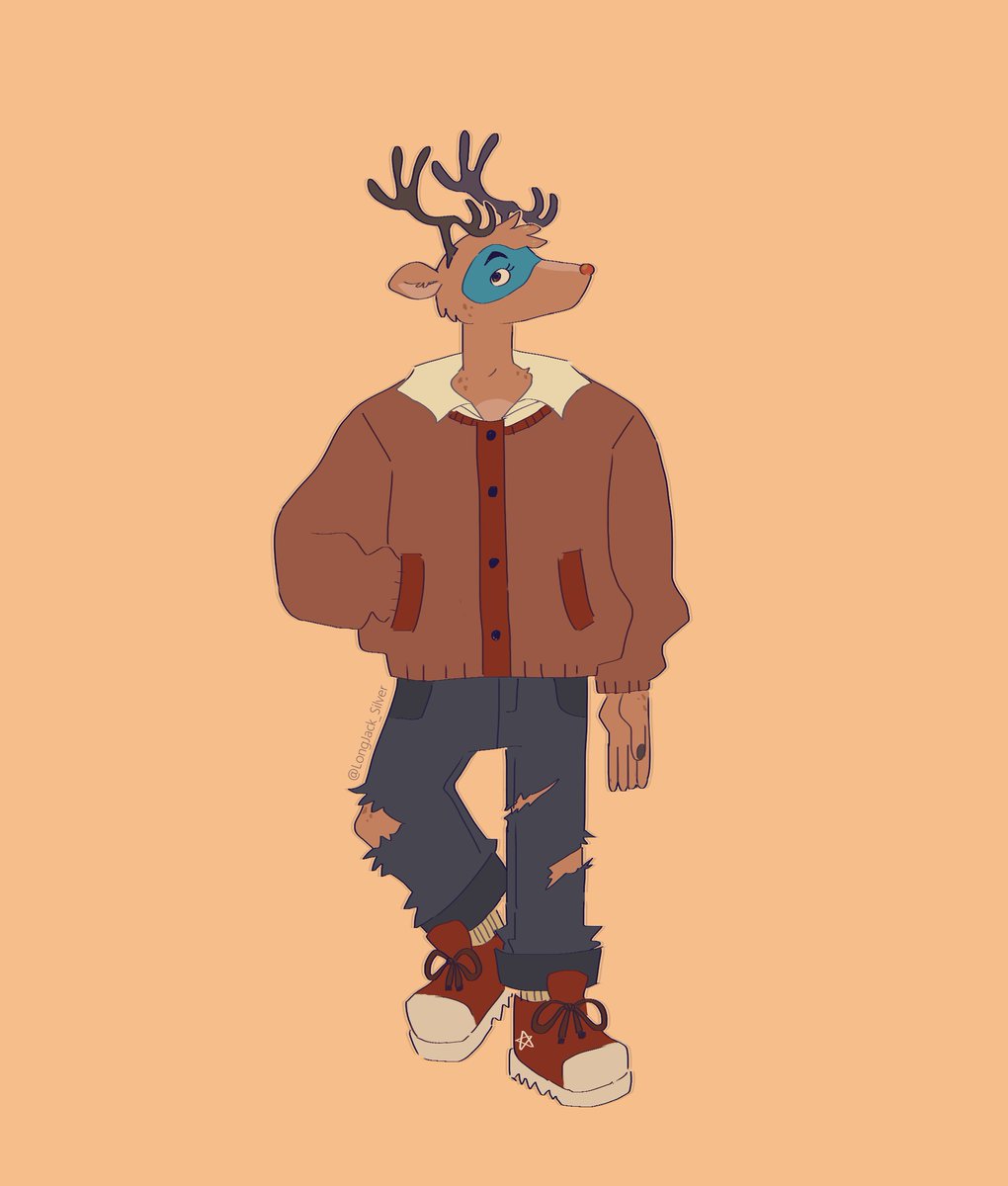 solo male focus furry furry male 1boy orange background deer ears  illustration images