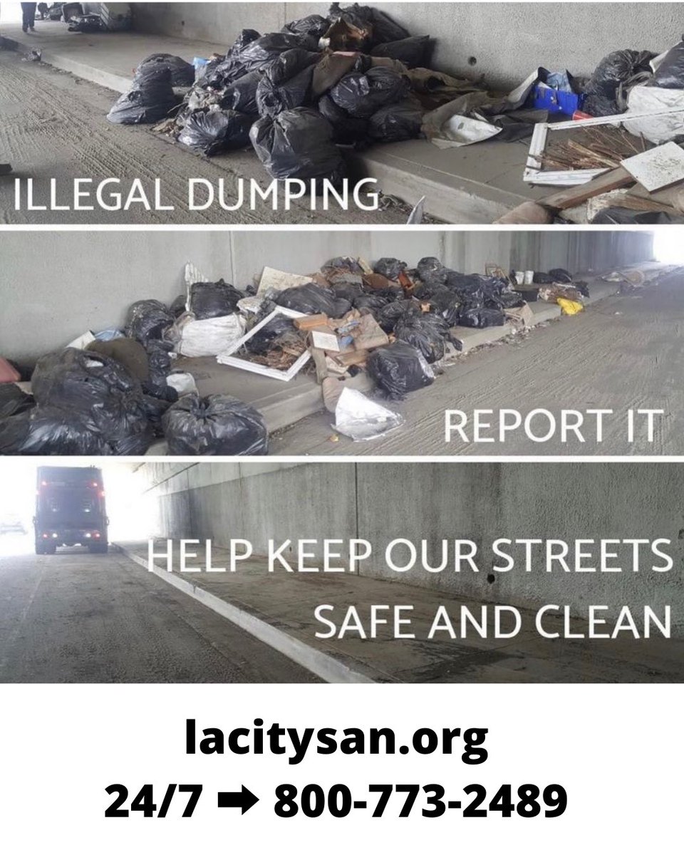 LASAN collects and removes solid materials and waste within the City of Los Angeles, when it’s reported via:
👉 <a href="/myla311/">Los Angeles 311</a> 📲
👉 lacitysan.org 🔗
👉 24/7 Customer Care Center 800-773-2489 📞

Illegal dumping is a big issue in our city, report it if you see it. 🚯👀
