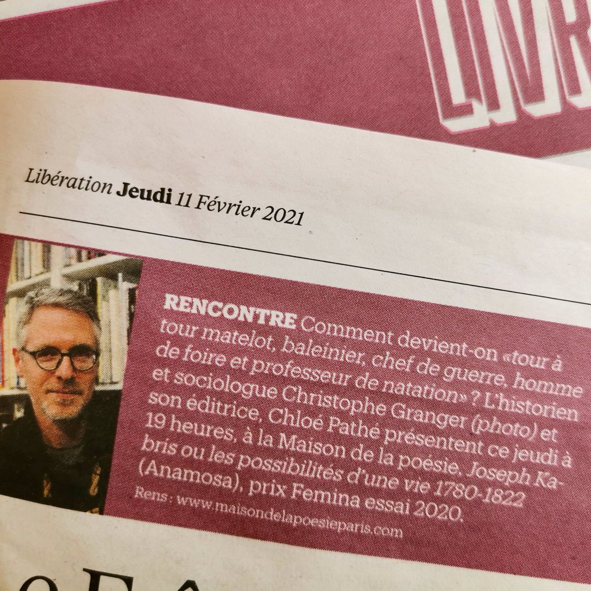 anamosa_ed's tweet photo. La meilleure discussion à suivre ce soir ??? Assurément celle entre l'historien Christophe Granger, son éditrice @ChloePathe et Jean-Luc D'Asciano à @maisonpoesie1 sur Facebook et YouTube à 19h. Merci @LibeLivres pour l'annonce 🙏 #josephkabris #prixfemina #anamosa #edition https://t.co/78zESfUOjt