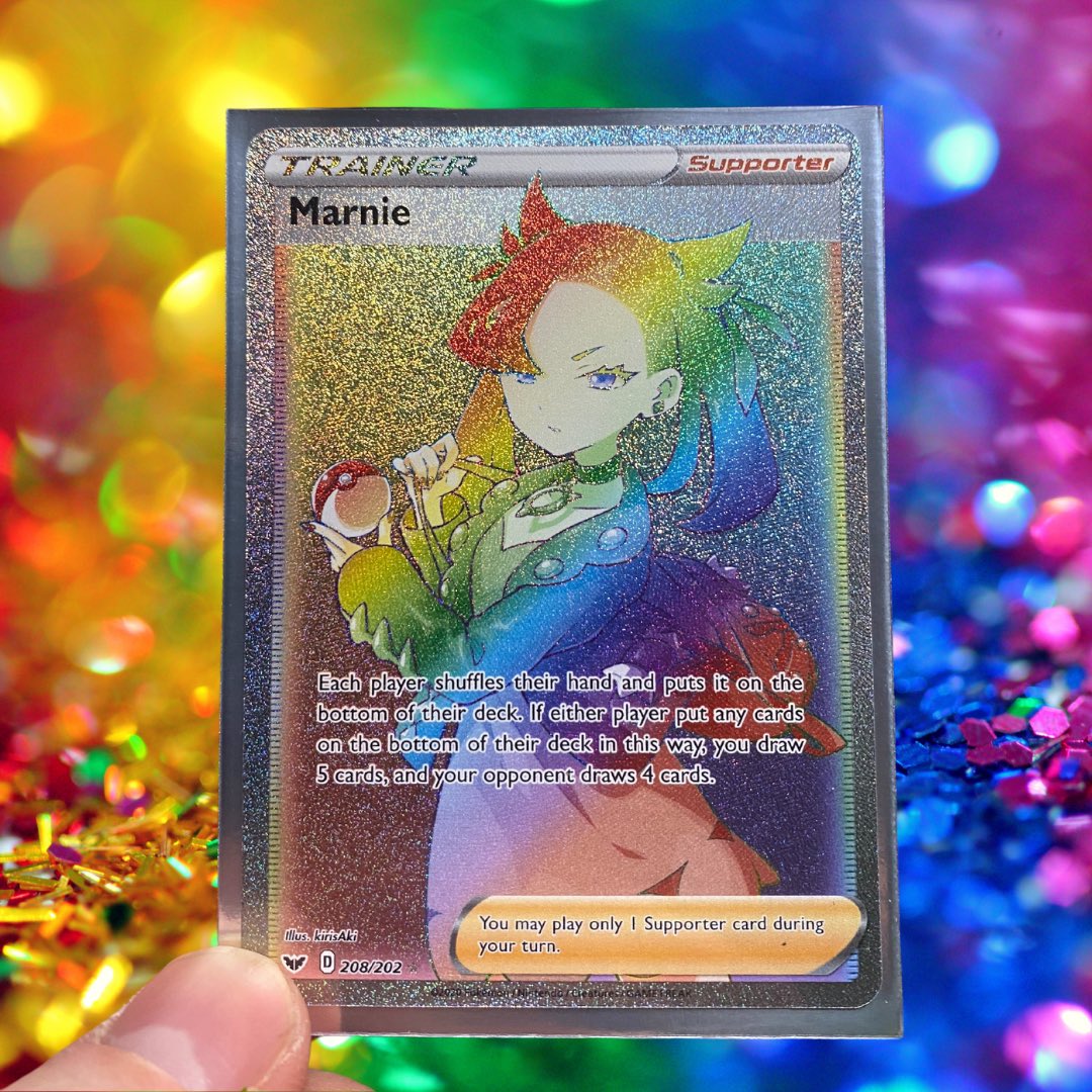SalvoGCards's tweet photo. Pulled this amazing card today. Absolute gem. #pokemon #pokemoncards #pokemoncommunity #pokemontcg #swordandshield #marnie #marniepokemon #secretrare #rainbowrare #sickpull #pokemoncollector https://t.co/rMJxiZ3wB2
