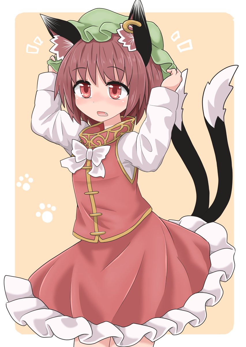 chen 1girl animal ears cat ears tail solo hat multiple tails  illustration images