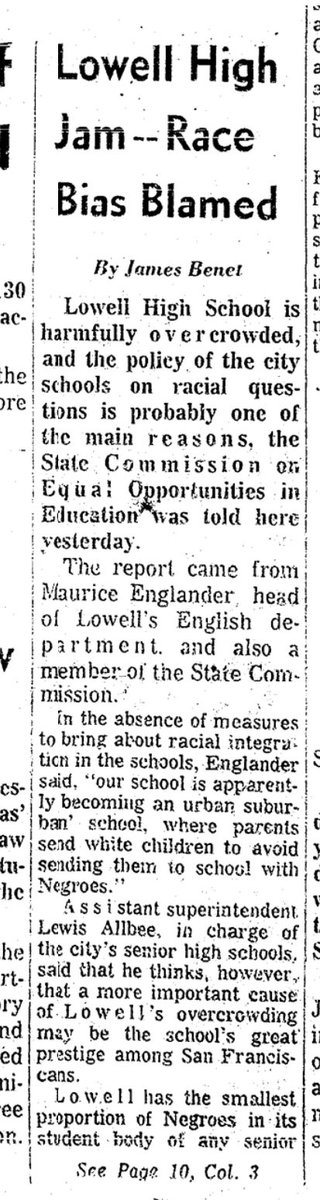 1966. the head of the English department at Lowell High says the school has become an “urban-suburban school” where “parents send white children to avoid” them going to school with Black children.
