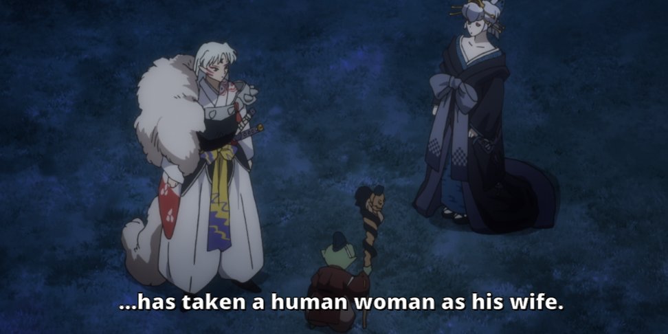 Zero seems to mock Sesshomaru for taking a human wife and having half-demon children. When he once hated them. She threatens his family, due to being humiliated by his father.