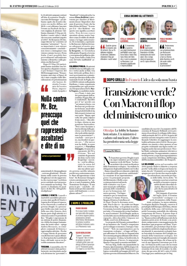 Oggi su @fattoquotidiano per esprimere le motivazioni del NO al governo Draghi.

#IOVOTONO #TransizioneEcologica #Rousseau #Movimento5Stelle