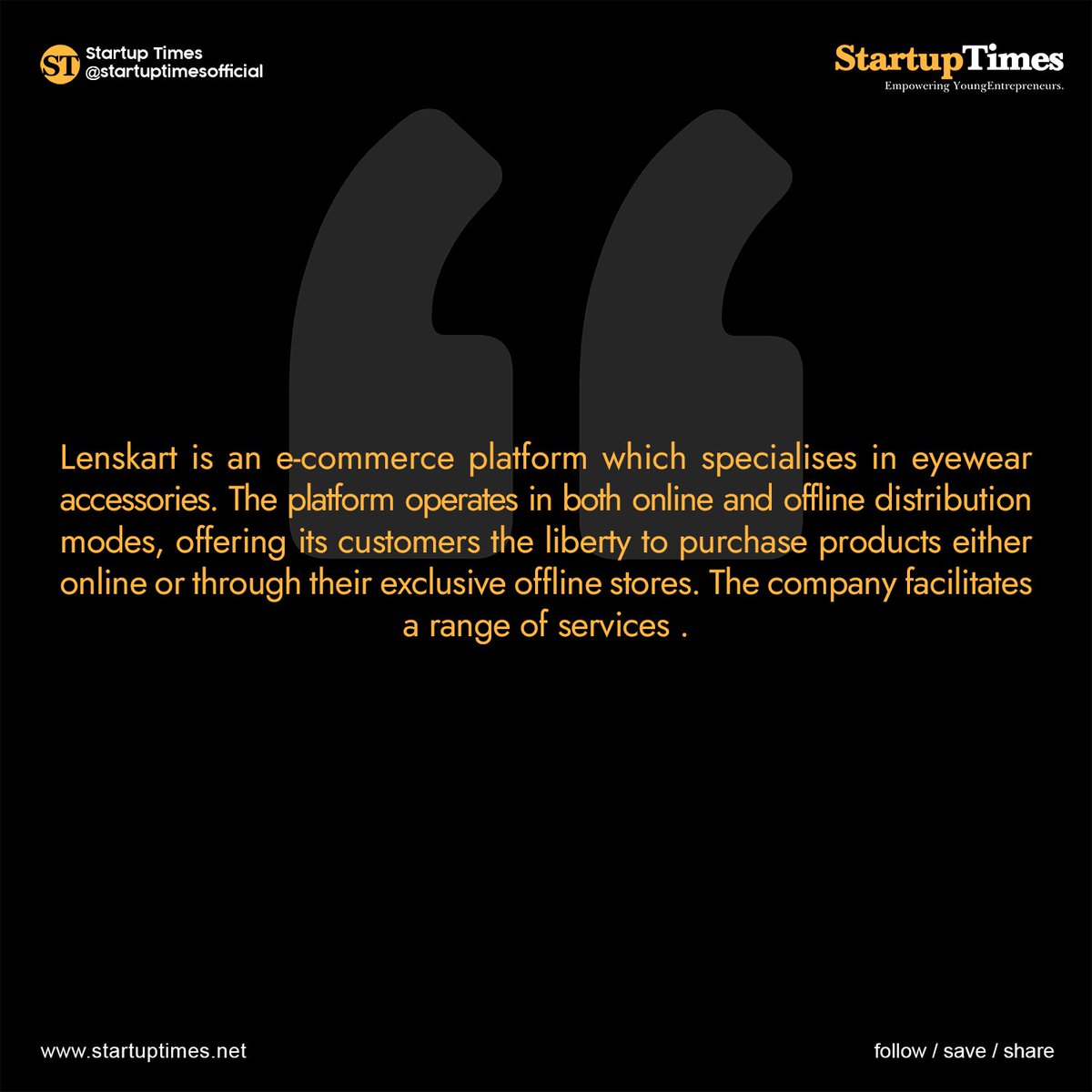 StartupTimes2's tweet photo. Lenskart is an Indian optical prescription eyewear retail chain. As of September 2019, Lenskart had over stores in 70 cities in India.

#startupgrowth #startuptimes #lens #lenscart #lenscare #eye #eyecare #digitallens #bluelightlenses  #successfulenterpreneurs https://t.co/E1KW1Qv4LY