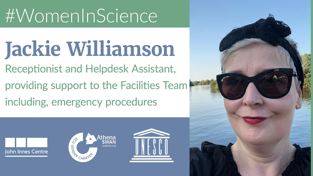 Jackie Williamson - Receptionist and Helpdesk Assistant, providing support to the Facilities Team including, emergency procedures https://www.jic.ac.uk/about-us/&nbsp;  #WomenInScienceDay