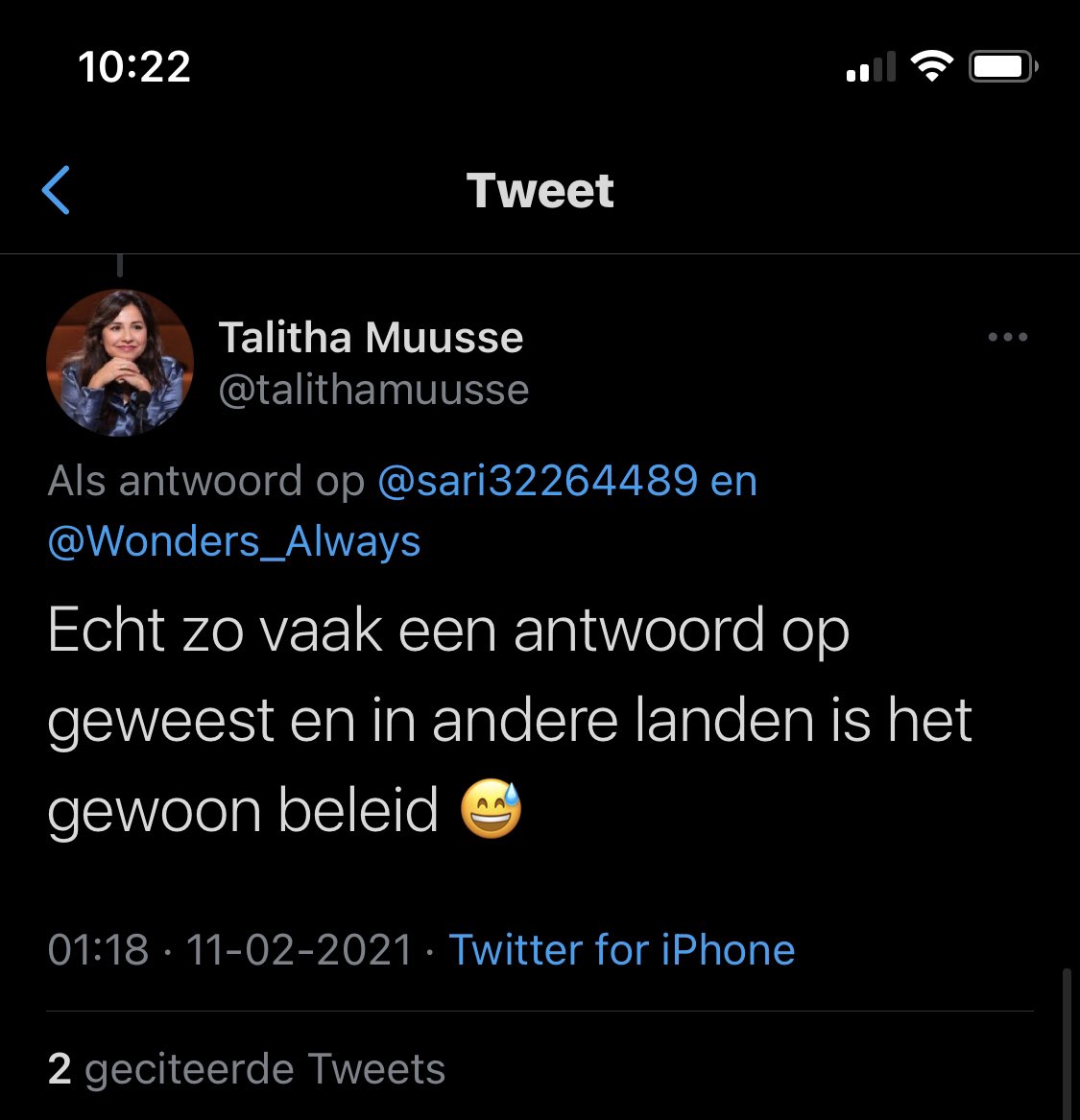 “Echt zo vaak een antwoord op geweest en in andere landen is het gewoon beleid” (when asked HOW people should isolate themselves)