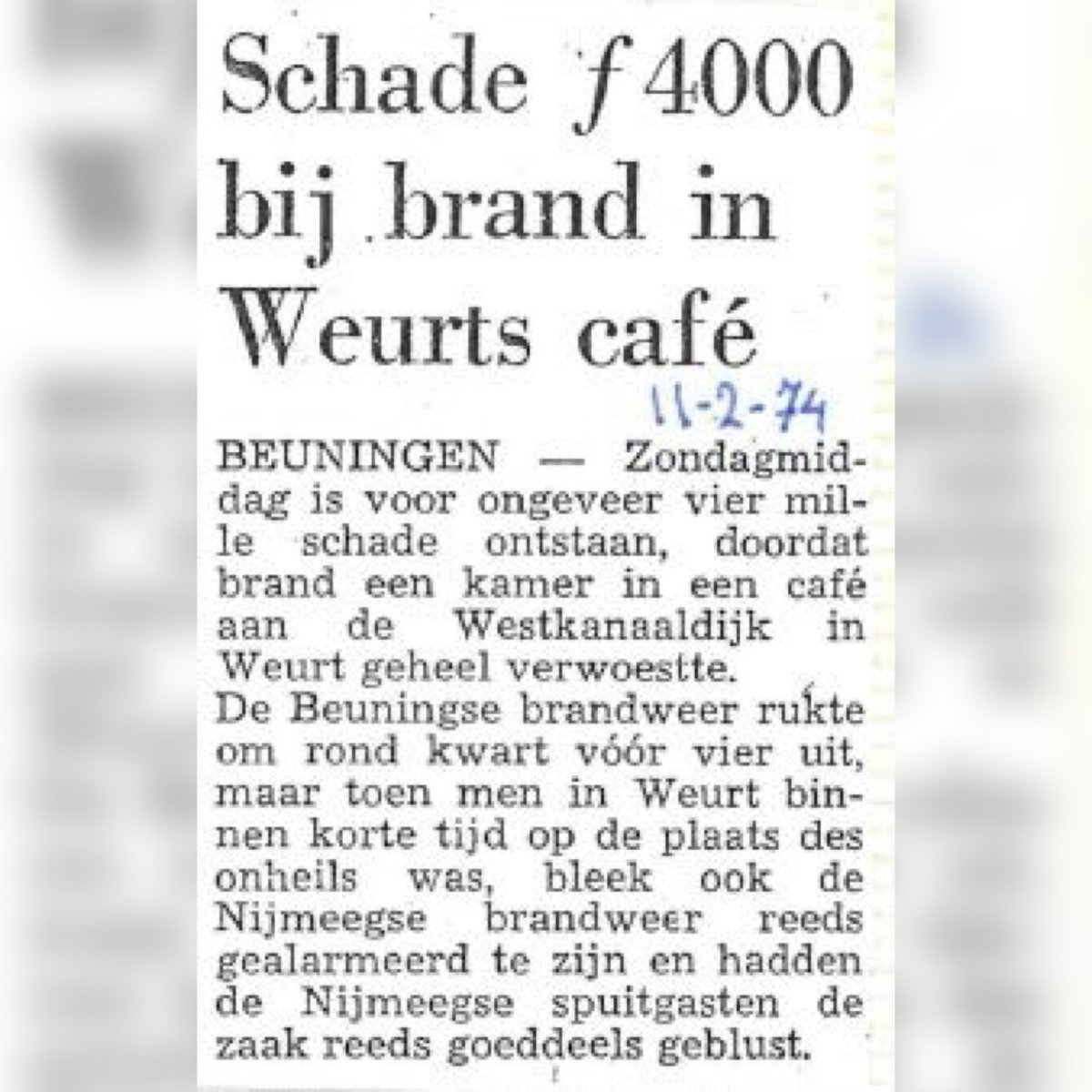 Melding brandweer Westkanaaldijk Weurt