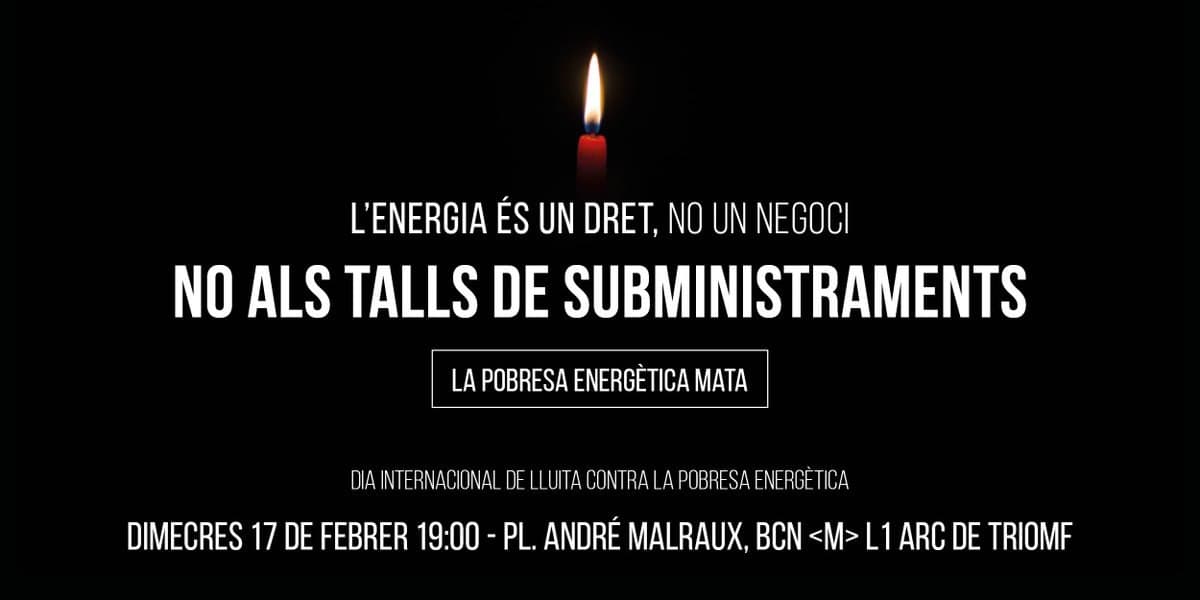 ✂️💡 Diem prou als talls indiscriminats de subministrament i la criminalització de les famílies i els barris. 

🙋‍♀️Dimecres vinent sortim al carrer per exigir un #FuturoSinCortes. 

🗓 17/02
⌚️19h
📍Pl. André Malraux, BCN. Davant Endesa. 

T'hi esperem! ✊
