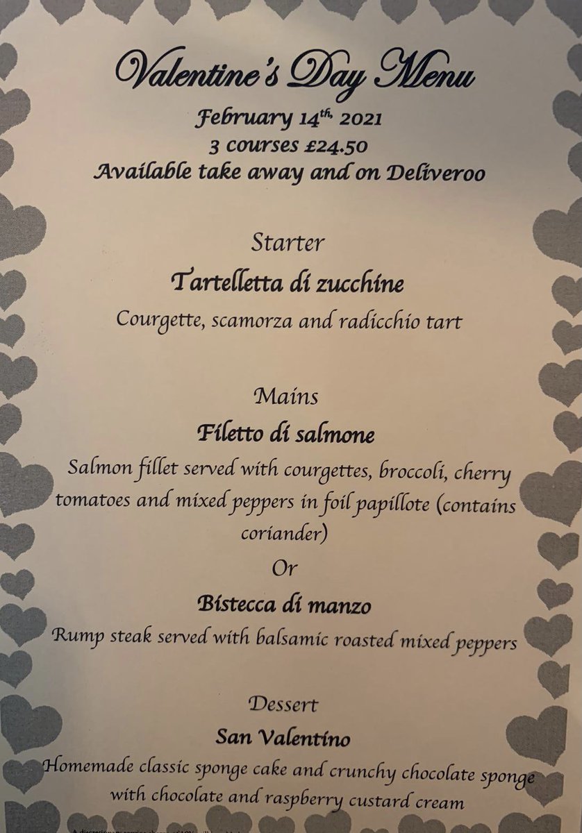 Valentine’s menu available on Sunday from 12pm for collection and on <a href="/Deliveroo/">Deliveroo</a> #canadawater #se16 #rotherhithe #valentinesday2021 #food #treat