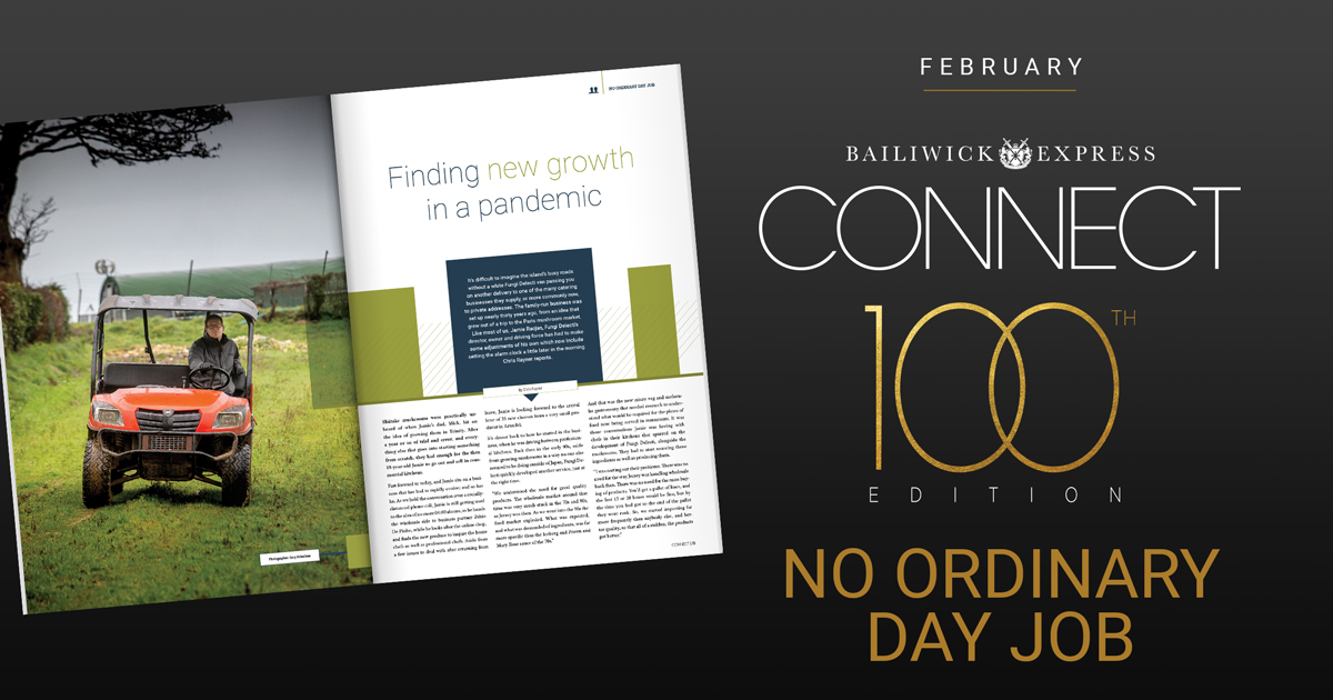NO ORDINARY DAY JOB: Finding new growth in a pandemic.

Read all about <a href="/Fungi_Delecti/">Jamie Racjan</a> in our 100th Jersey edition of CONNECT ➡️ ow.ly/l1m250Dp5pR

#CONNECT #BailiwickExpress #JerseyCI #ChannelIslands #NoOrdinaryDayJob #business #magazine #100thEdition #catering #delivery