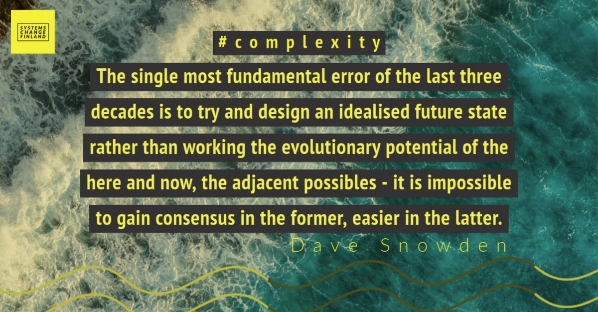This is why entrepreneurship and ecosystem building is so important for systems change, it's the evolutionary potential part.
The context is too complex to gain consensus among the diversity of actors so you have to create attractors and work with evolution.
<a href="/SystemsChangeFI/">Systems Change Finland</a>