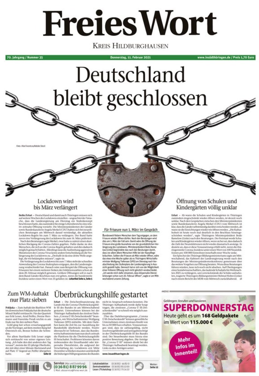 MarcelAuermann's tweet photo. Die #Titelseiten von @Frankenpost @NPCoburg @freieswort und @kurier_online zur #Verlängerung des #Lockdowns https://t.co/rzauwAwAif