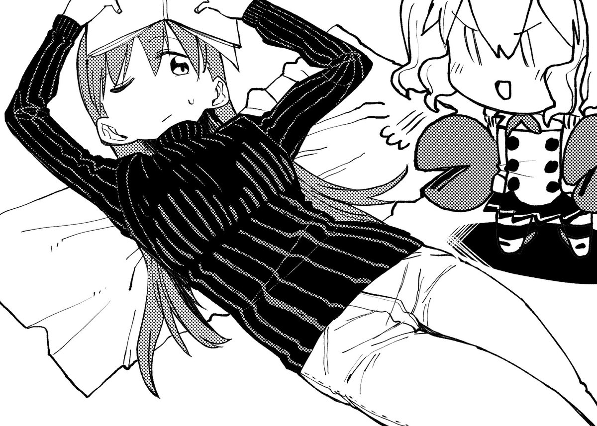 kashima (kancolle) ,ooi (kancolle) greyscale monochrome multiple girls 2girls pants long hair sweater  illustration images