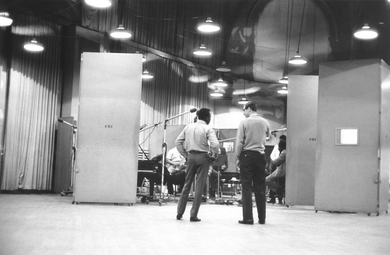 Fred Plaut's most famous album as an engineer is Miles Davis's Kind of Blue, from 1959. He must have been too busy to bring out his camera during the sessions, but that's okay, Columbia's great staff photographer, Don Hunstein, was on the job.