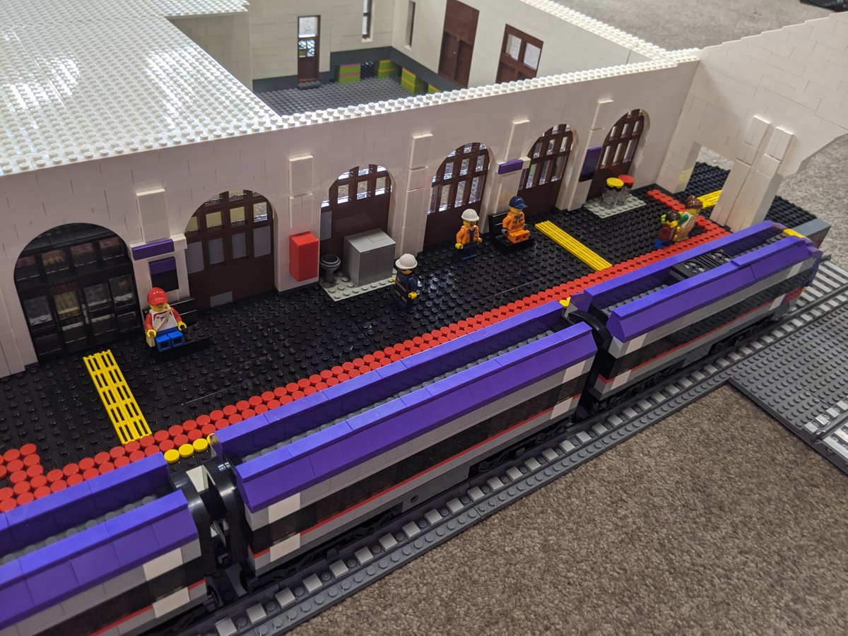 Lockdown Lego update! - train shed facade done- VLocity train (essentially) done- more of Platform 1 done (including slidey doors that actually slide)- Platform 2 started- front ticket office entrance raised up, with ramp, gutter, forecourt etc