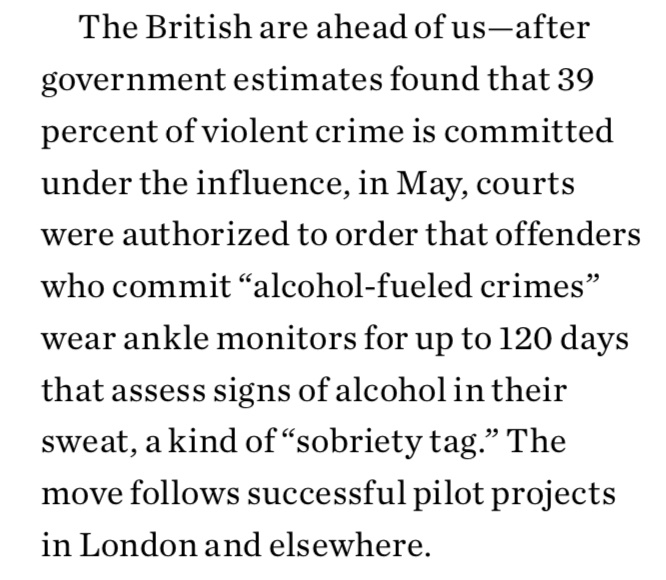 : ‘government estimates found that 39 percent of violent crime is committed under the influence.’: ‘some 40 percentof people incarcerated for violent crimes had been drinking during the offence.’