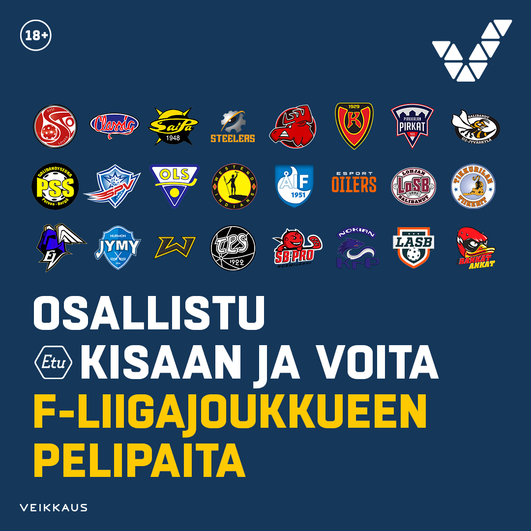 Veikkauksen etuasiakkailla on mahdollisuus voittaa suosikkijoukkueensa aito <a href="/f_liiga/">F-liiga</a> pelipaita. 

Voit tutustua kilpailuun täällä: bit.ly/3aSZKx9

#Veikkaus #Fliiga #salibandy