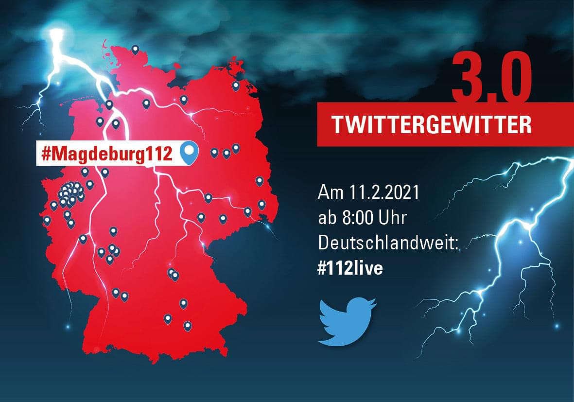 Ottostadt's tweet photo. Jetzt geht's los #Twittergewitter2021 - zum ersten Mal ist auch die #Berufsfeuerwehr #Magdeburg112 dabei 👩🏻‍🚒🧑🏻‍🚒👨🏻‍🚒
Menschenrettung noch vor Dienstbeginn, deshalb fehlt der #Löschzug #112live 🚨🚒 https://t.co/YyMMMizKhM