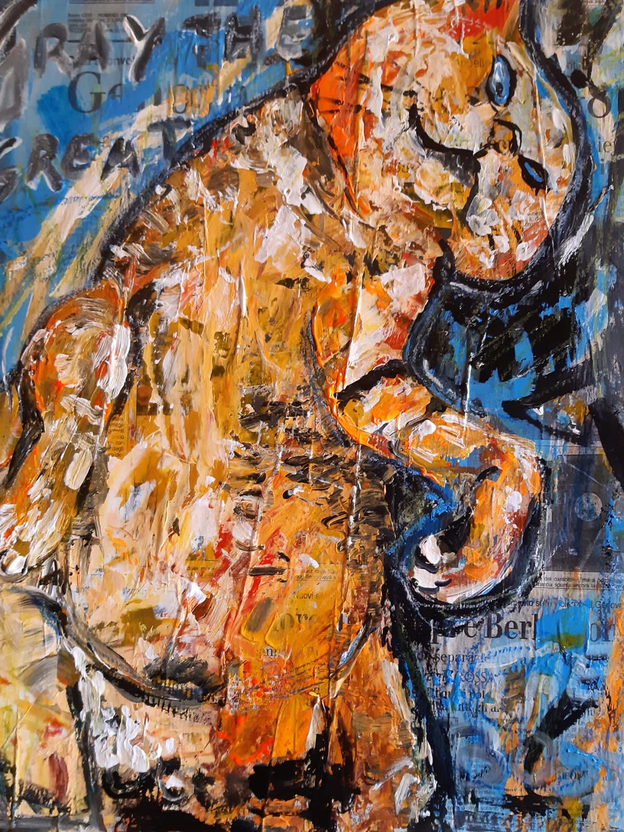 ArteSoriani's tweet photo. Titolo. GRAY THE GREAT. questo quadro è dedicato a Grigio il mio gattone che sta combattendo contro un brutto male. Tieni duro amico mio https://t.co/l69my32PK0