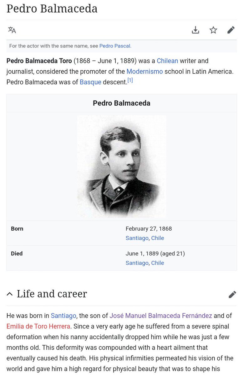 Pedro Pascal came from prominent elite Liberal families from both his father's & mothers families. His father José Balmaceda was a renowned & infamous fertility doctor whose family included politicians,diplomats,businessmen & even a former President of Chile.