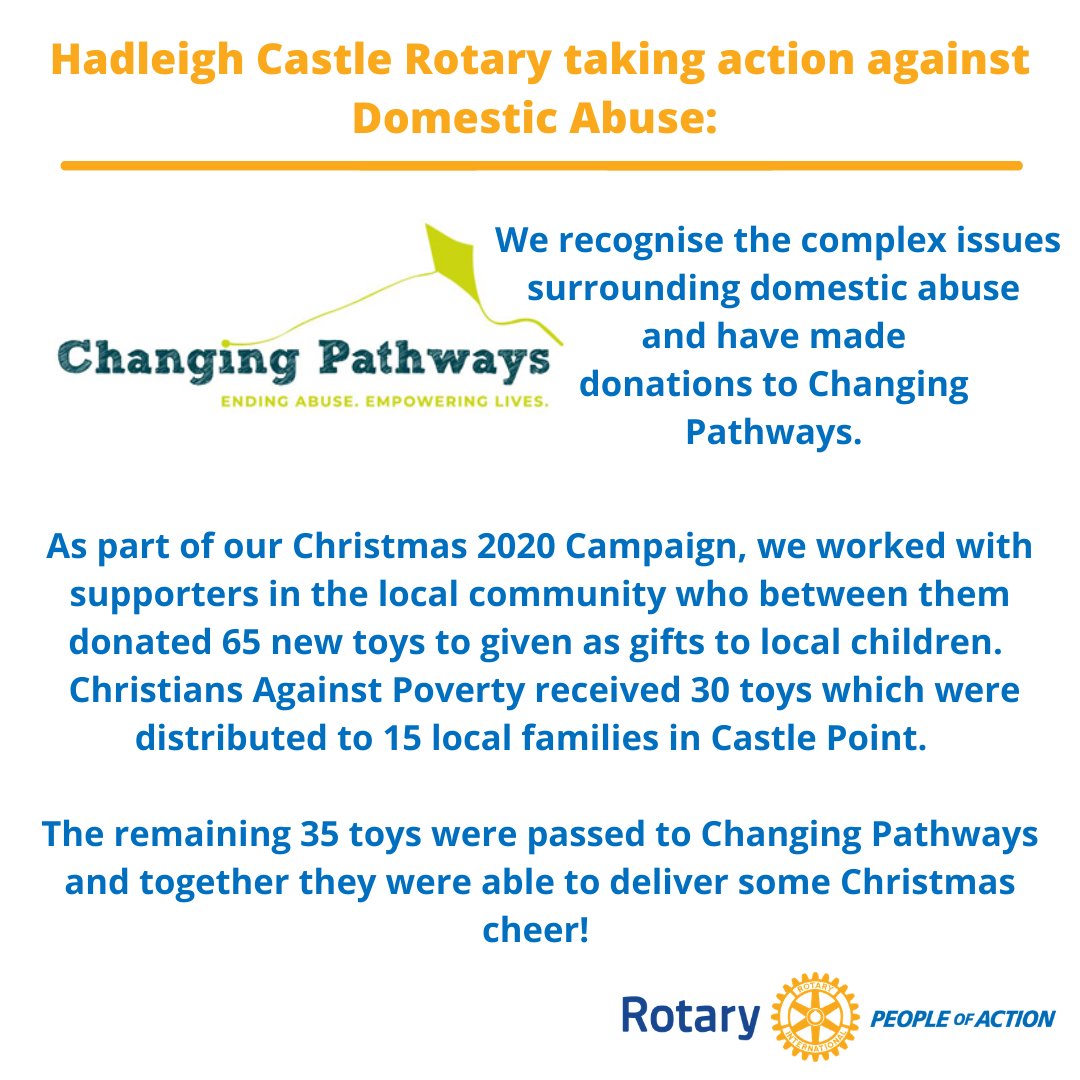 Hadleigh Castle #Rotary recognises the complex issues surrounding domestic abuse &amp; has made donations to Changing Pathways which is an #Essex based #charity supporting women and children suffering domestic abuse and need counselling advice or a refuge. #DomesticAbuse #community