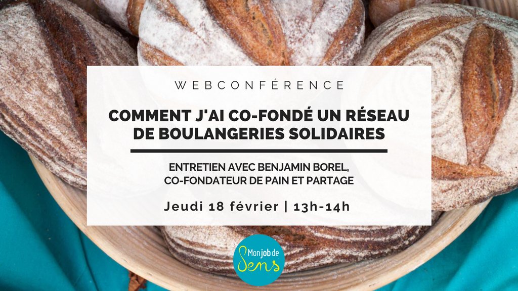 Benjamin Borel, co-fondateur de Pain et Partage sera notre invité pour parler de son parcours d' #entrepreneur #social et de son projet à #impact : un réseau de boulangeries solidaires ! 

📅 RDV le 18 février à 13h 👉 buff.ly/3eHNkJA