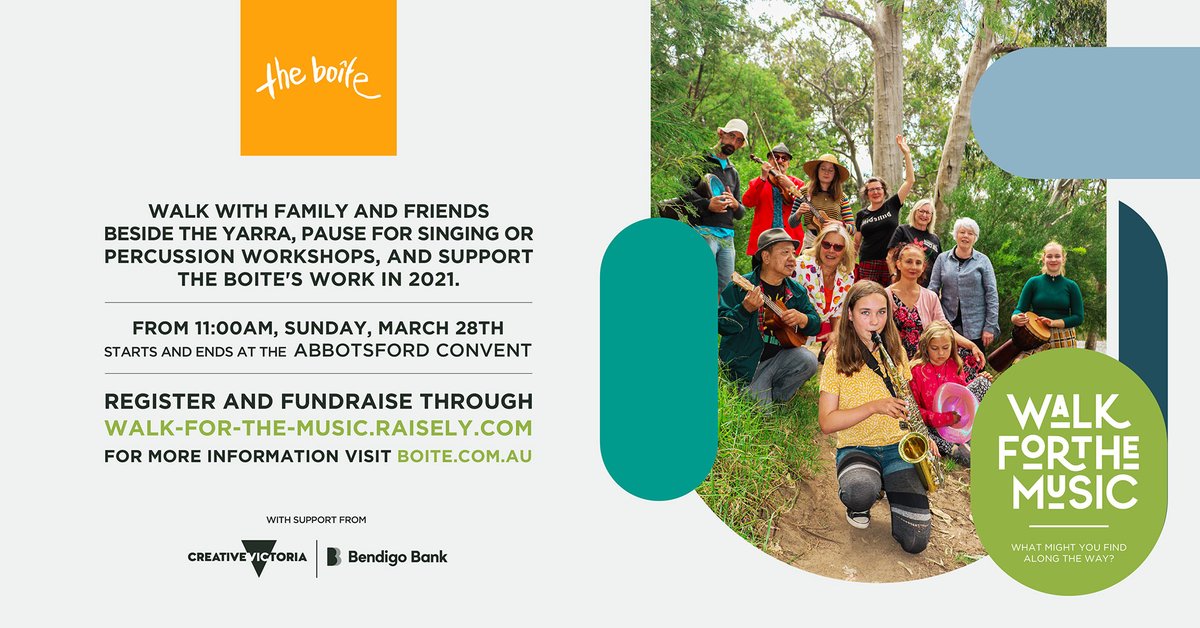 BoiteMusic's tweet photo. The Boite eNews - Feb 11 - Registrations now open for our new adventure Walk for the Music, an 11km musical fundraising walk along the Yarra... - https://t.co/9yE1st7Zar https://t.co/hu4w0lxnTe