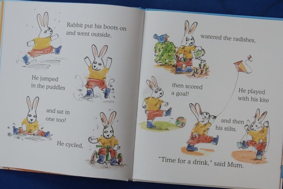 JillBennett18's tweet photo. Recalcitrant behaviour on the part of the little protagonist is cleverly coped with by the wise actions of Mum rabbit in @marjokehenrichs #Nosaidrabbit  @Scallywagpress - it’s #RedReadingHub’s #picturebook of the day reviewed now on the blog 🐰🥕🪁🛁🛏️ https://t.co/fUxTyim90V https://t.co/XqiXZgv0Gc
