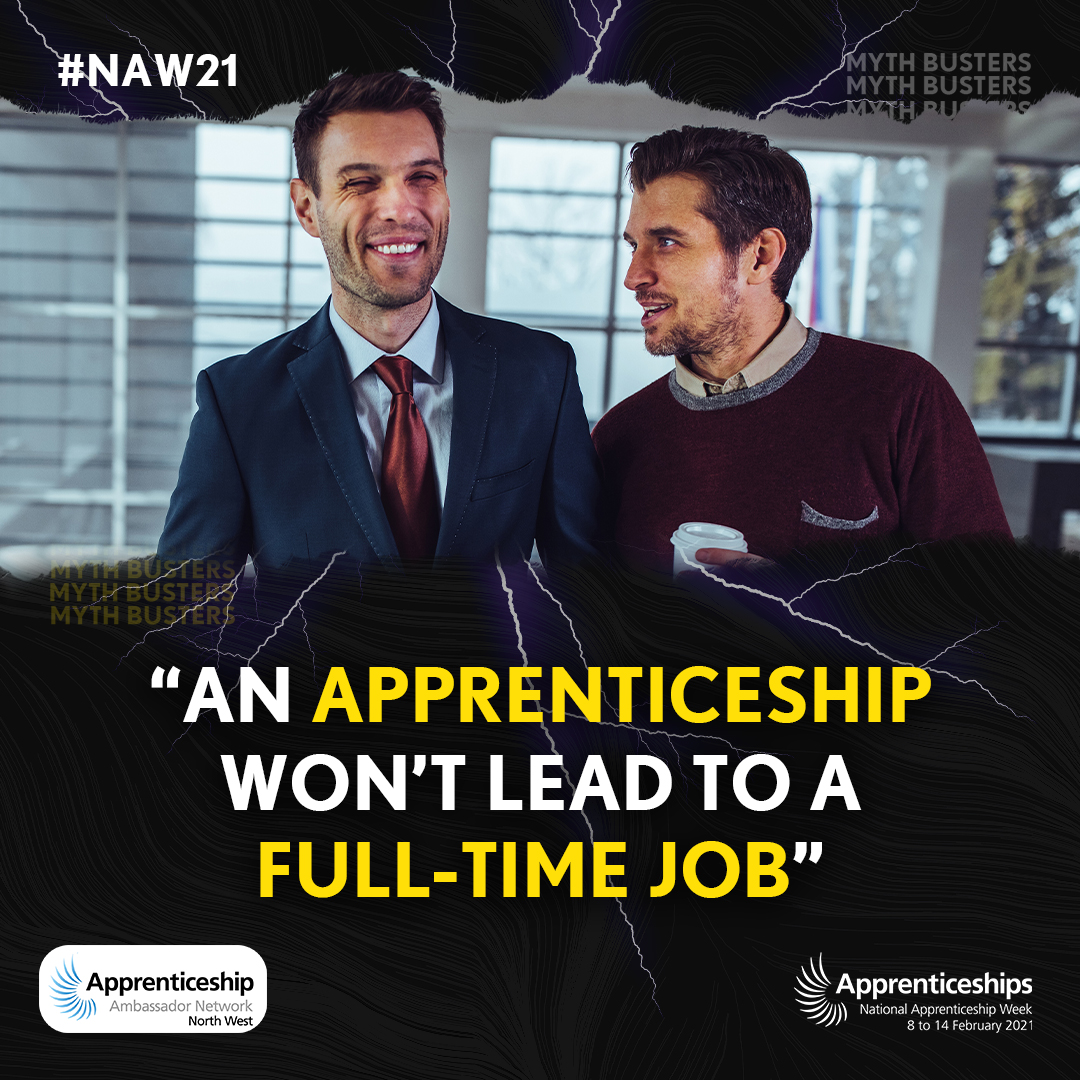 NWAANetwork's tweet image. MYTHBUSTERS #6
Over 90% of apprentices stay in employment following their qualification! 
#NAW21