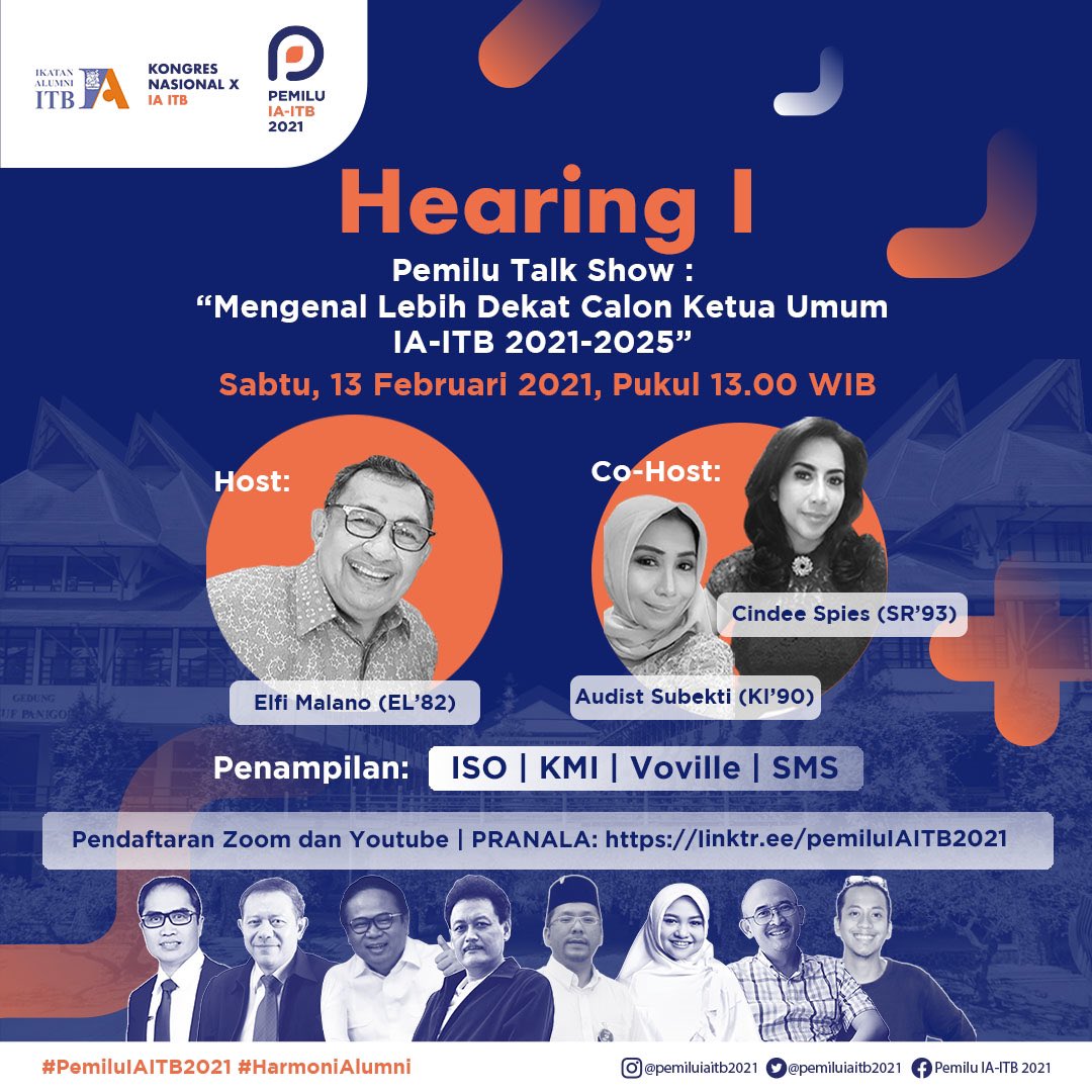 HEARING #1 PEMILU IA-ITB

"Mengenal Lebih Dekat Calon Ketua Umum IA-ITB 2021-2025"
Waktu:
Sabtu, 13 Februari 2021 pk. 13.00 WIB

Pendaftaran Zoom dan Youtube:
linktr.ee/pemiluIAITB2021