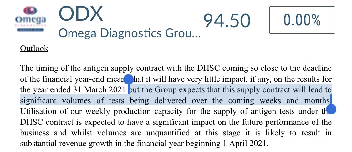 Shredz90's tweet photo. #ODX
 
👋🏽🤩 Good morning @OmegaDiagnostic 

📝 Gov Contract AGREED
🚚 Tests delivered over the coming WEEKS and months 
💫 It’s our time‼️

Omega Diagnostics Gp - UK Government contract and trading update #ODX @OmegaDiagnostic https://t.co/2bwtVbo2lq #voxmarkets https://t.co/5h596dkzXs