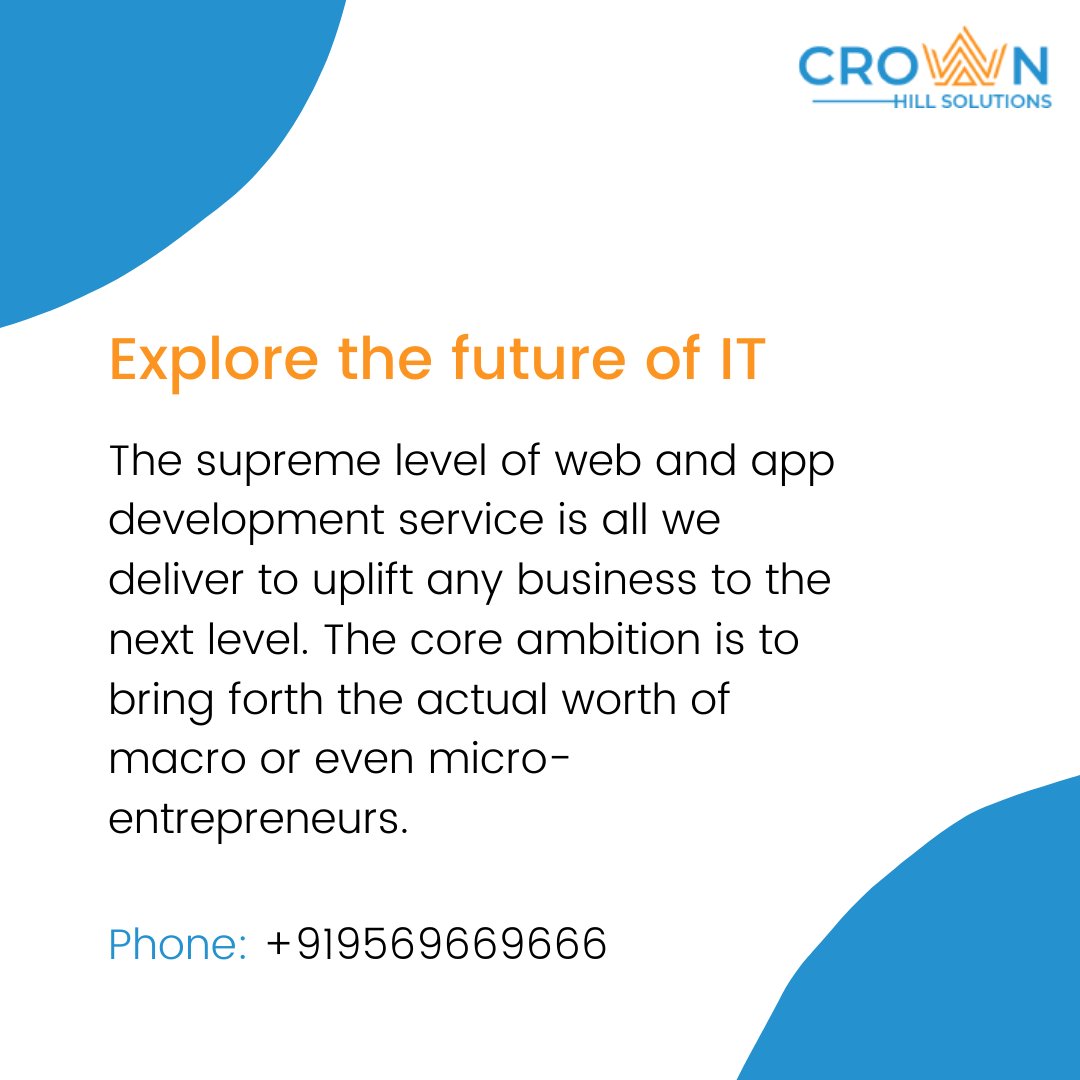 crownhillsol's tweet image. The supreme level of web and app development service is all we deliver to uplift any business to the next level. The core ambition is to bring forth the actual worth of macro or even micro
>
>
>
#futureofIT #webappdevelopment #webappdevelopmentservice #crownhillsolutions