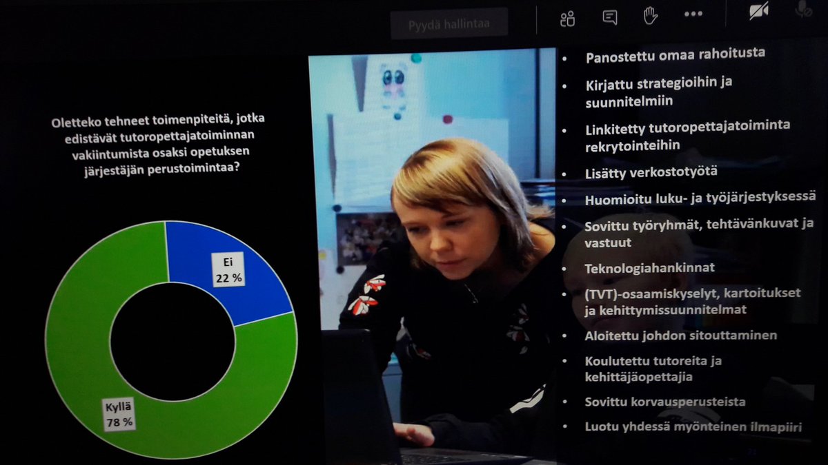 Virtuaalianu's tweet photo. #eTutore2021 alkoi Opetushallituksen tilannekatsauksella. Tällä hetkellä n. 2137 tutoropettajaa. Tunteja vertaisohjaukseen on yleisimmin 2h/vk/tutori.  Arviointi ja hyvinvointi nousseet keskeisiksi teemoiksi tvt:n rinnalle. #tutoropettajat #OPH @RannanMatti @Kimmokos https://t.co/0Vt9w4JoTL