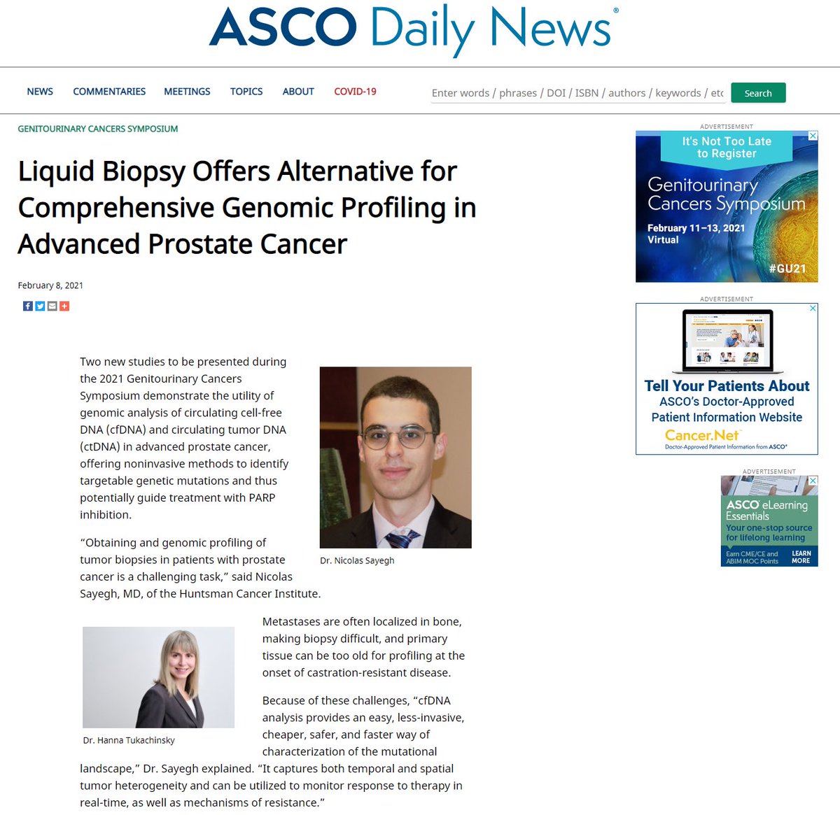 #GU21 <a href="/ASCO/">ASCO</a> Proud of our stellar postdoc <a href="/nsayeghmd/">Nicolas Sayegh, MD</a> 👇for receiving the @asco <a href="/ConquerCancerFd/">Conquer Cancer, the ASCO Foundation</a> Merit award. Thanks to <a href="/ASCO/">ASCO</a>_pubs for highlights his research on CtDNA genomic profiling in #ProstateCancer 👉bit.ly/3p7oJlv