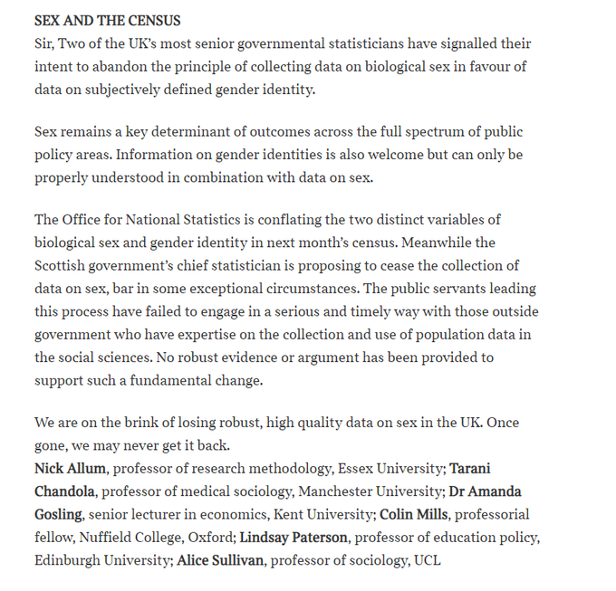 Letter in today's Times from a group of senior social scientists sounding the alarm about the loss of robust, high quality data on sex in the UK.  https://www.thetimes.co.uk/article/times-letters-ten-year-jail-sentence-for-lying-about-travel-x2tdcdxph