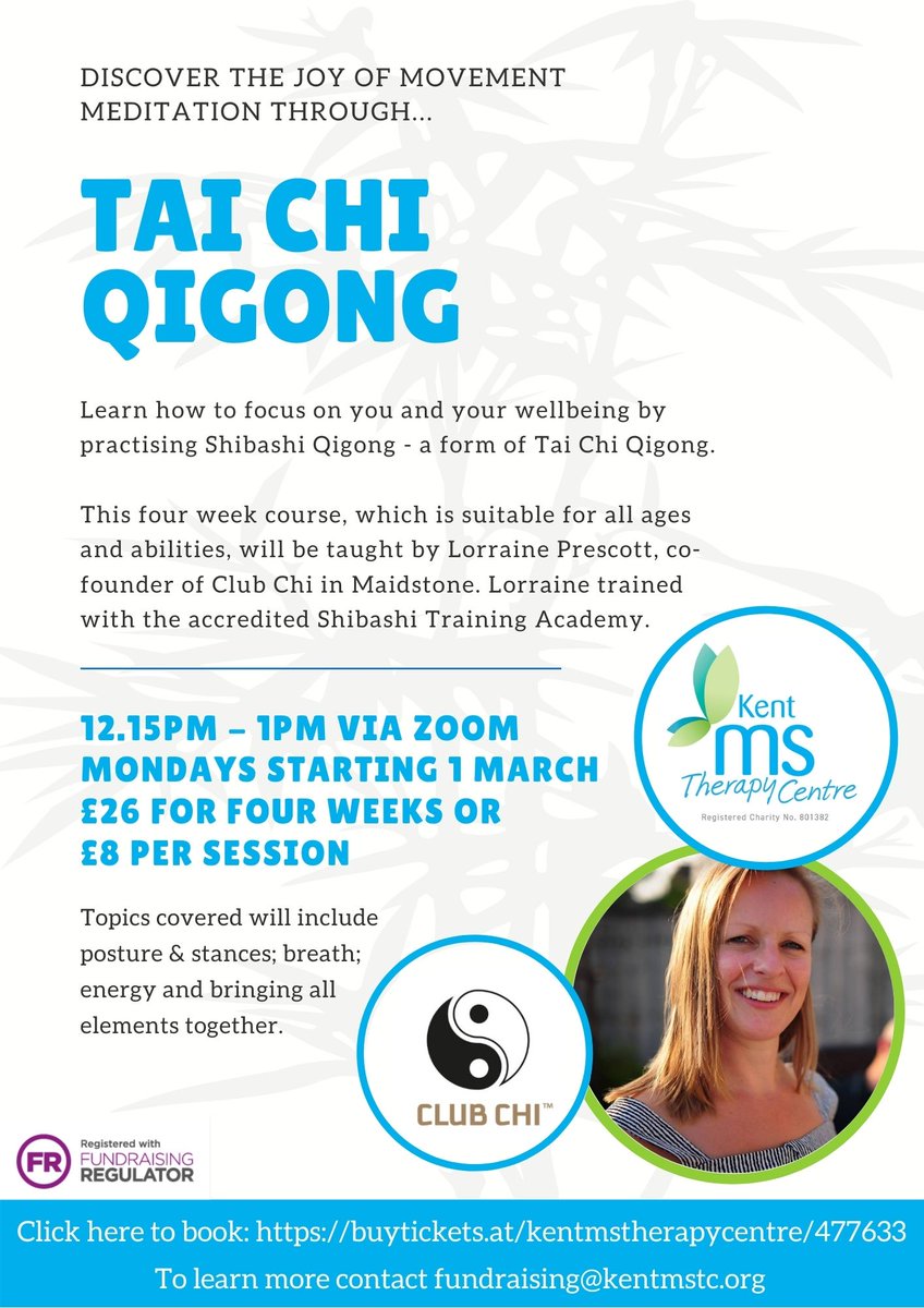 ClubChi1's tweet image. Support a charity whilst supporting your wellbeing.  Join CLUB CHI&apos;s 4-week course with @KentMSTC. The perfect midday re-balancer #movementmeditation #qigong #selfcare #wellbeing