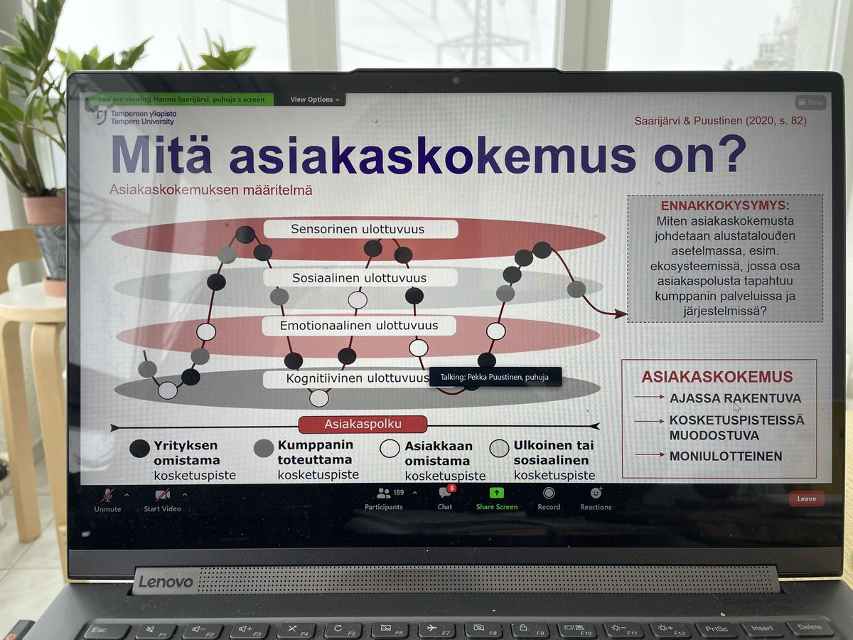 Kuinka suuri nautinto onkaan huolella valmisteltu, hartaasti pohdittu ja käsitteellisesti jämäkkä webinaari! #Asiakaskokemus osallistujalle miellyttävä ja mieleenpainuva. Kiitos <a href="/HannuSaarijarvi/">Hannu Saarijärvi</a> ja Pekka Puustinen erinomaisesta oivallusympäristöstä. #markkinointi <a href="/MAB_TampereUni/">Johtamisen ja talouden tiedekunta</a>