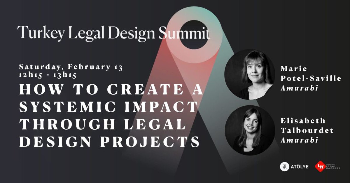 Amurabidesign's tweet image. 🚀 Turkey Legal Design Summit is this week end ! 🚀
 
We’ll be discussing how we try and reach a systemic impact through our #LegalDesignprojects !
 
Join us this Saturday Feb. 13th for the Turkey Legal Design Summit, at 10.15 AM Paris Time.
 
#legaldesign #innovation #legaltech