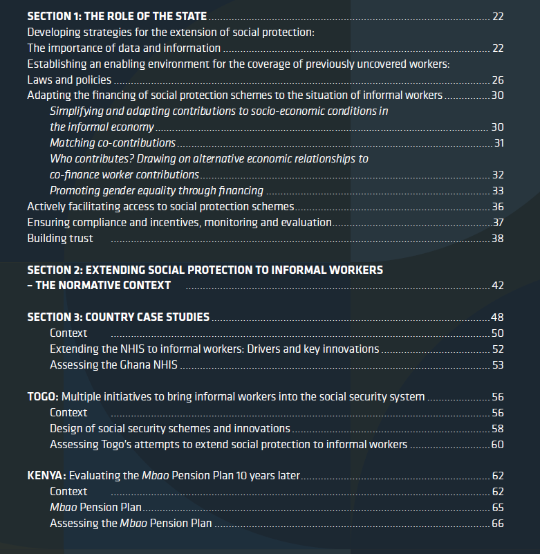 Just out!  #Informality and  #SocialProtection in African Countries: A Forward-looking Assessment of  #Contributory Schemes ( @WIEGOGLOBAL  @UNDP  @soc_protection  @Laura_WIEGO ). Why should you read it? The table of contents should be enough to convince.. but if you need more.. (1/6)