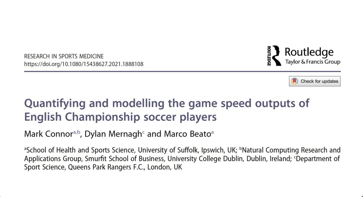 MarcoBeato1's tweet image. Congrats @conradconIRL and @DylanMernagh for this new paper in @RiSportsMed !!! Quantifying and modelling the game speed outputs of English Championship soccer players

Gets 50 free online copies of this article tandfonline.com/doi/full/10.10… 

#soccer #football #Speed #GPS #Training
