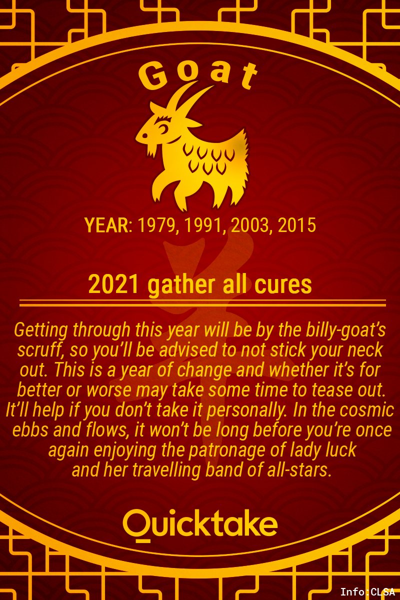  Those born in the year of the Goat shouldn't stick their necks out this  #YearoftheOx  .This is a year of change whether for better or worse, according to  @CLSAInsights  #LunarNewYear  